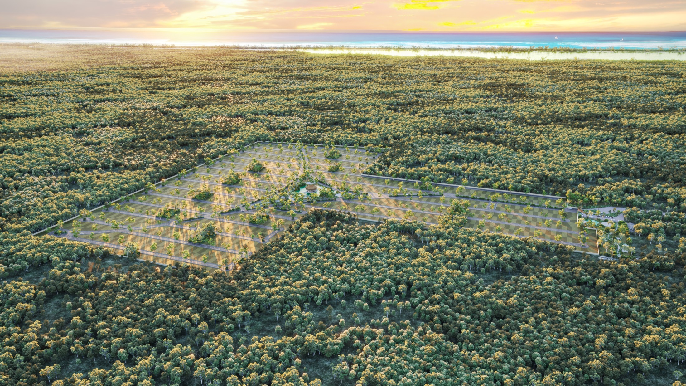 Vista aérea del desarrollo Costa Cabaña en la costa de Yucatán